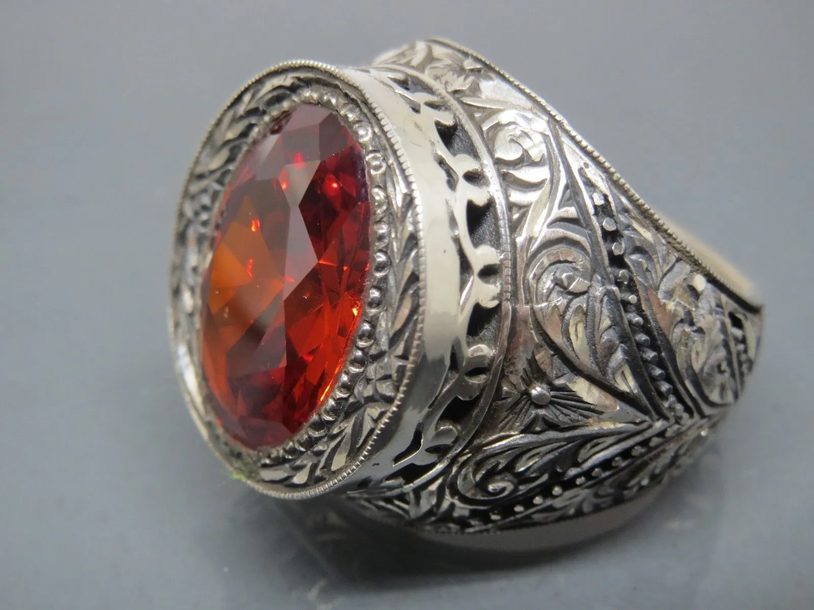 Turkish Handmade Jewelry 925 Sterling Silver Garnet Stone Mens Rings