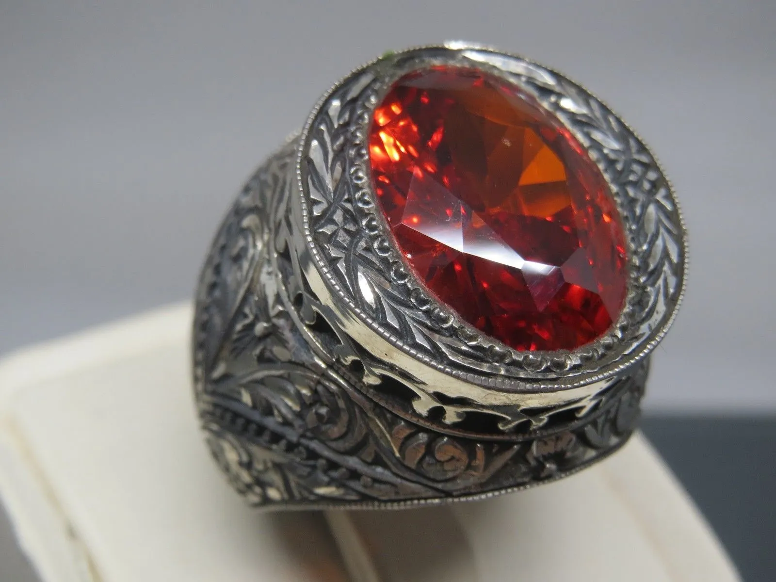 Turkish Handmade Jewelry 925 Sterling Silver Garnet Stone Mens Rings