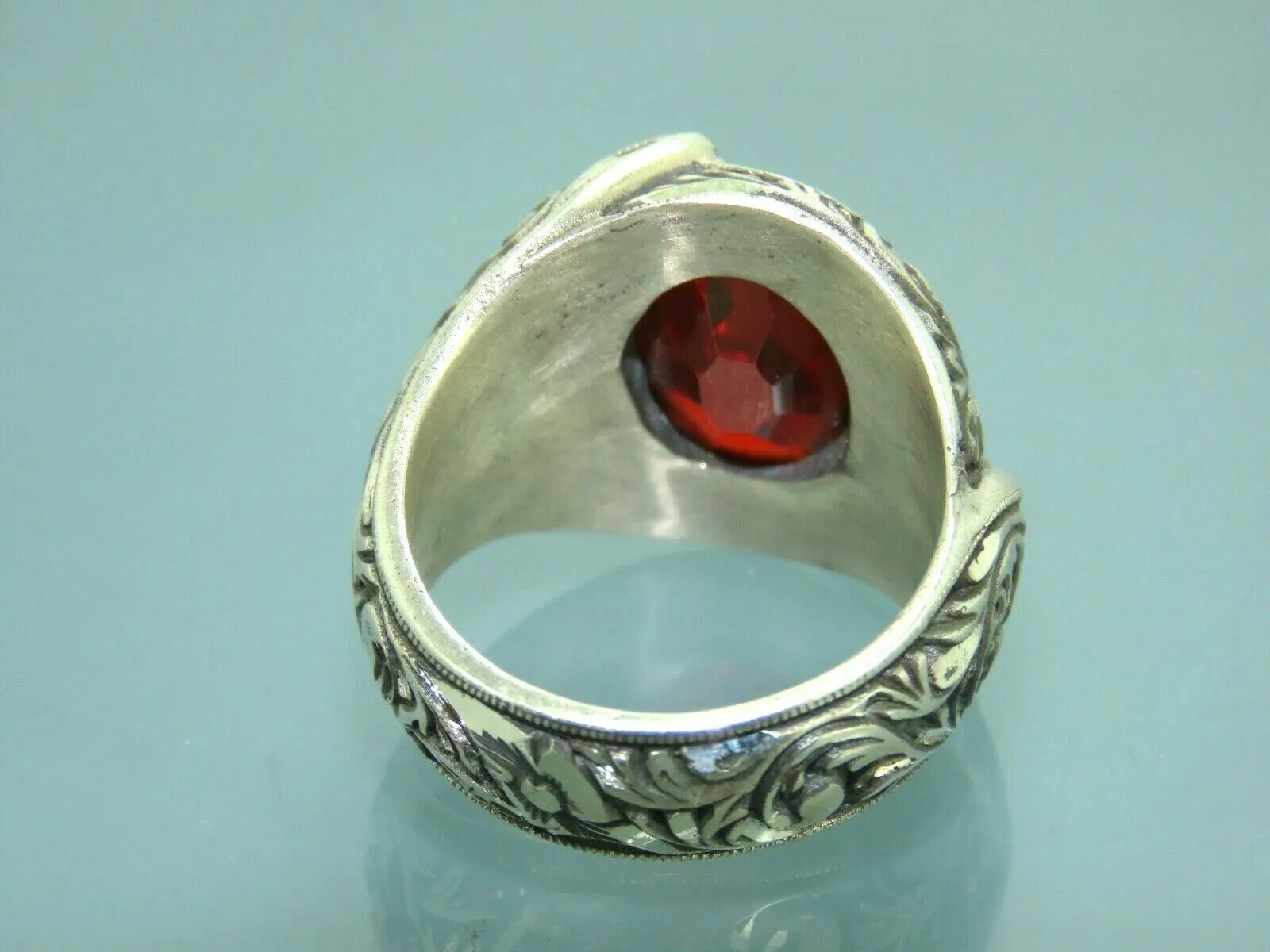 Turkish Handmade Jewelry 925 Sterling Silver Garnet Stone Mens Rings