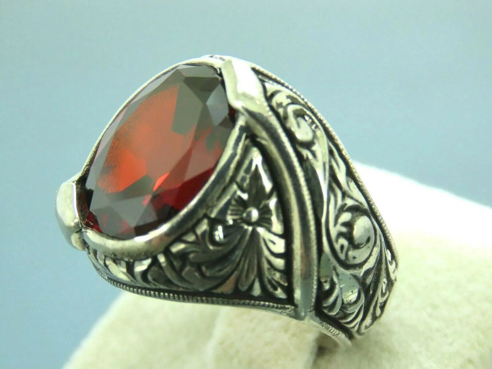 Turkish Handmade Jewelry 925 Sterling Silver Garnet Stone Mens Rings