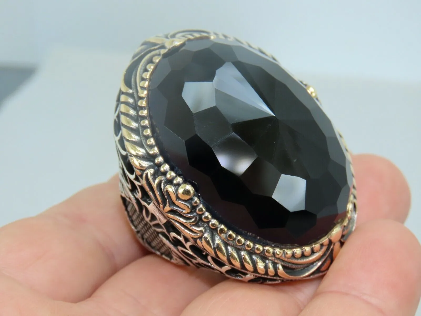 Turkish Handmade Jewelry 925 Sterling Silver Onyx Stone Mens Rings