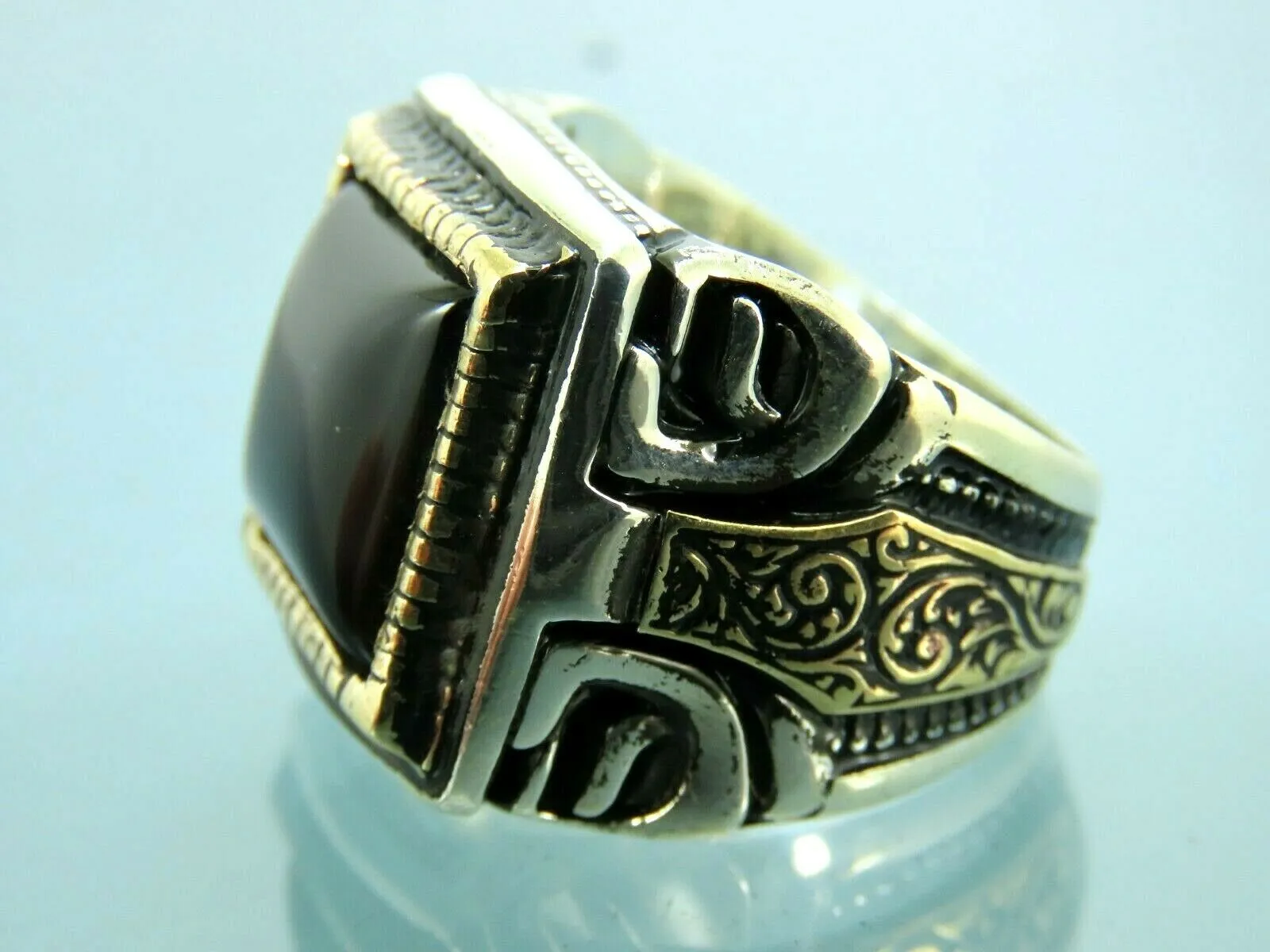 Turkish Handmade Jewelry 925 Sterling Silver Onyx Stone Mens Rings