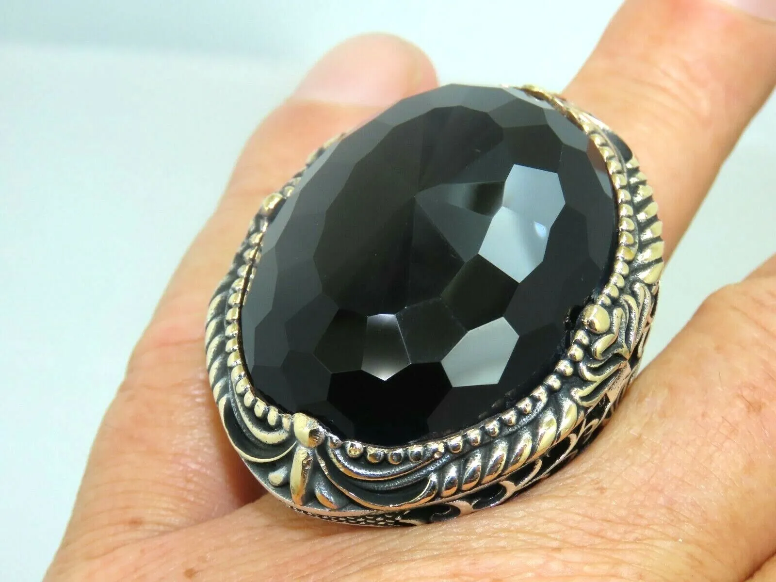 Turkish Handmade Jewelry 925 Sterling Silver Onyx Stone Mens Rings