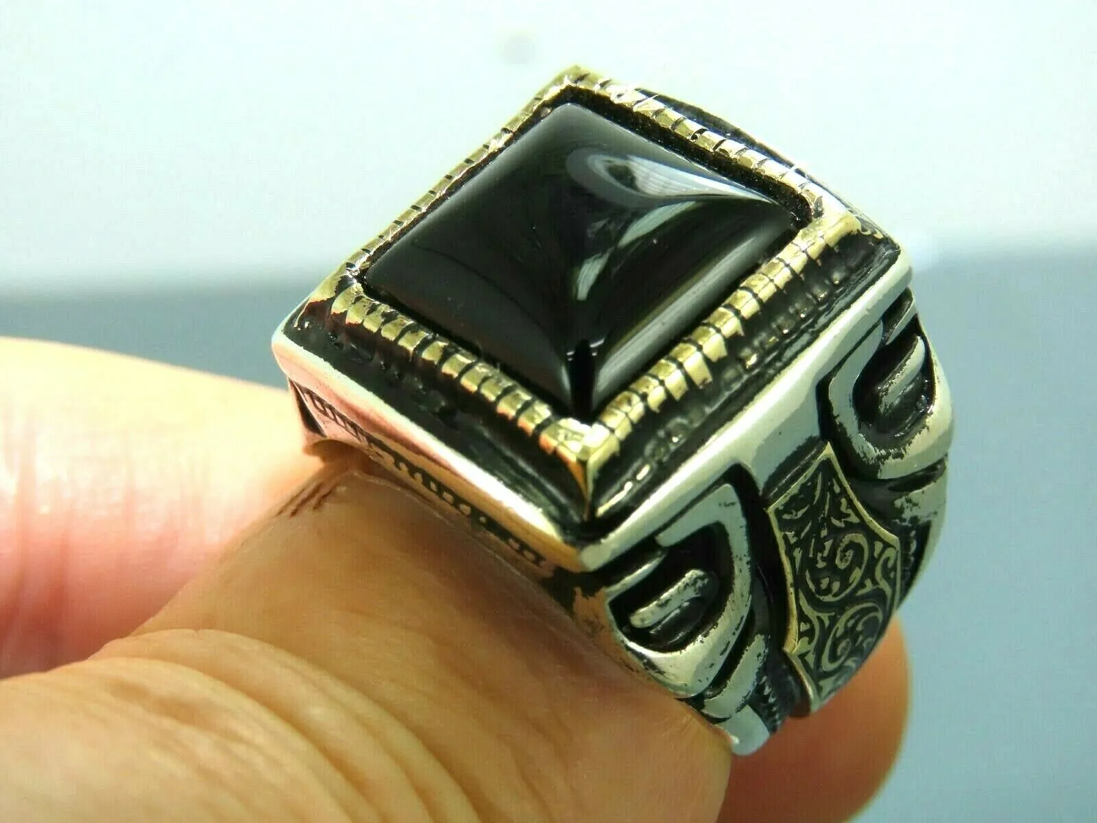 Turkish Handmade Jewelry 925 Sterling Silver Onyx Stone Mens Rings