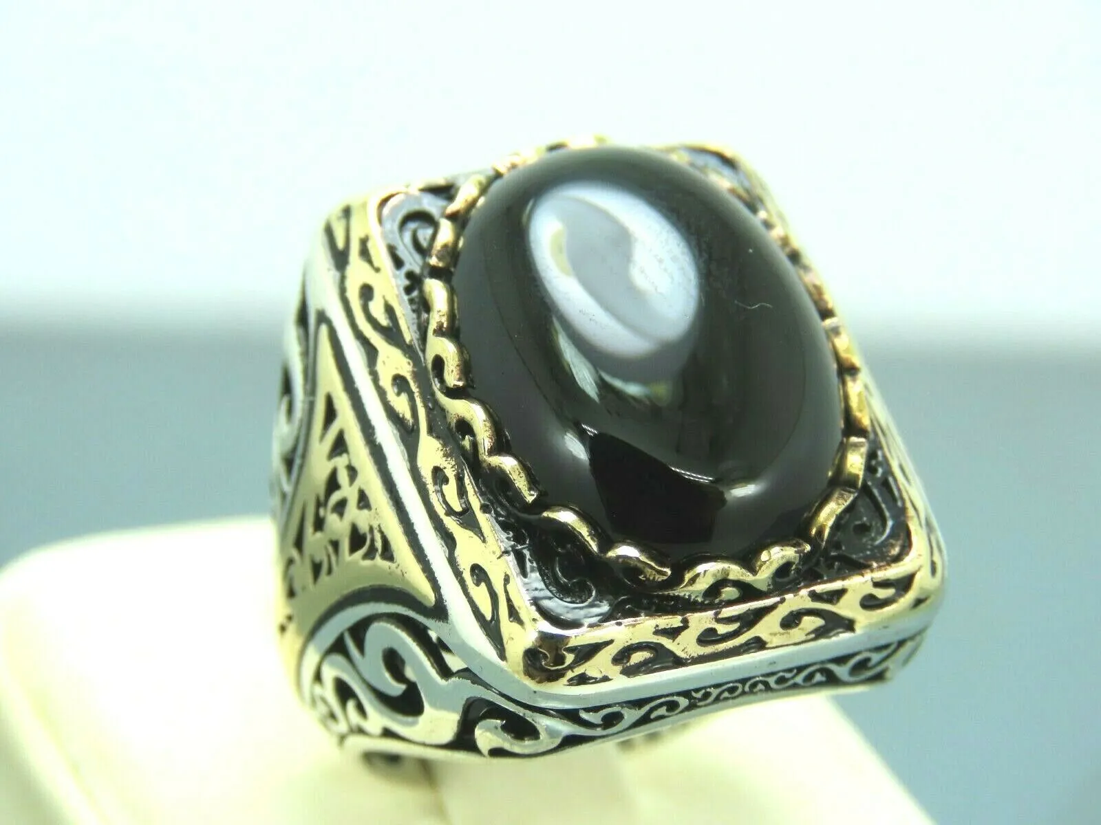 Turkish Handmade Jewelry 925 Sterling Silver Onyx Stone Mens Rings