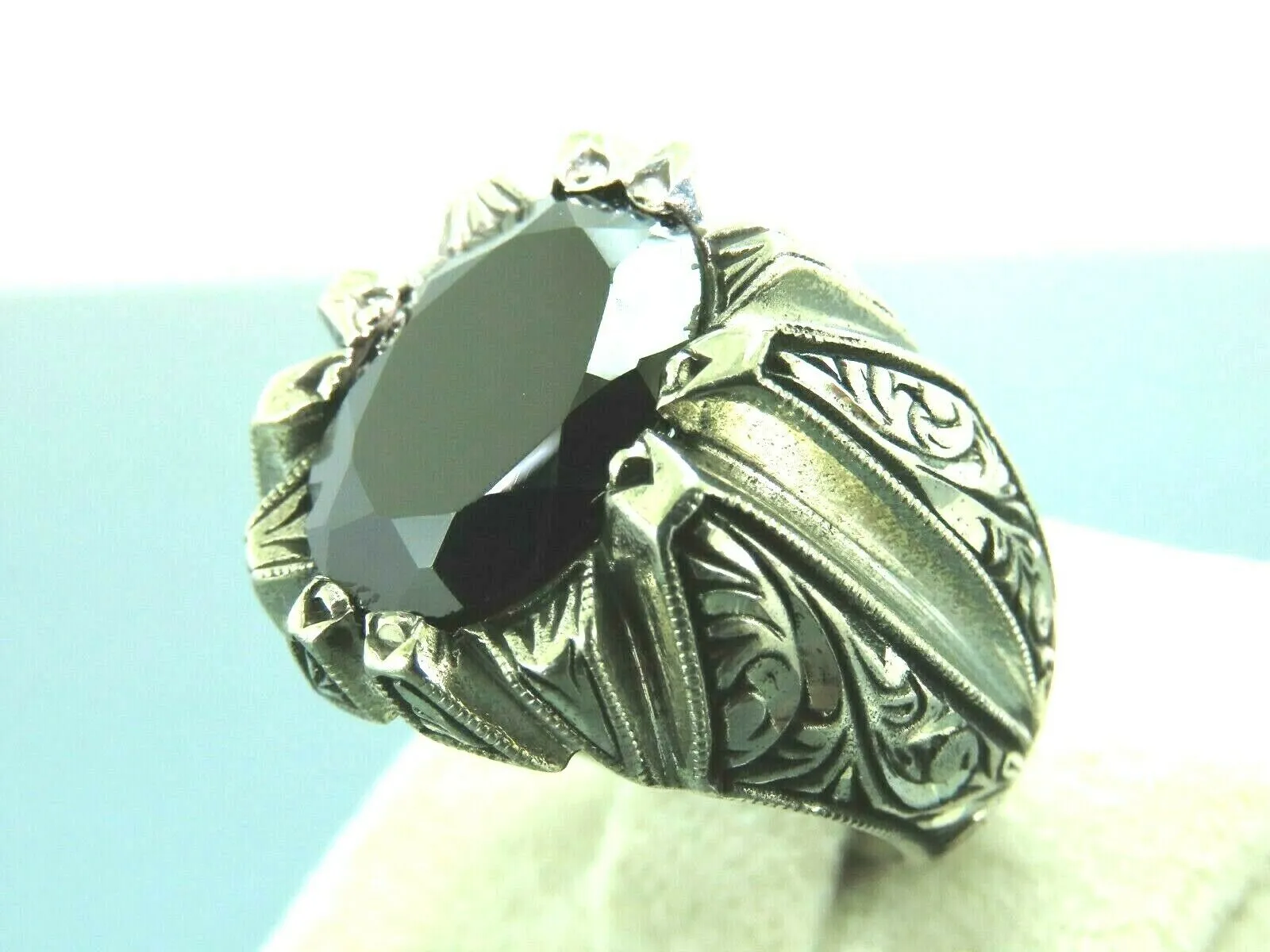 Turkish Handmade Jewelry 925 Sterling Silver Onyx Stone Mens Rings