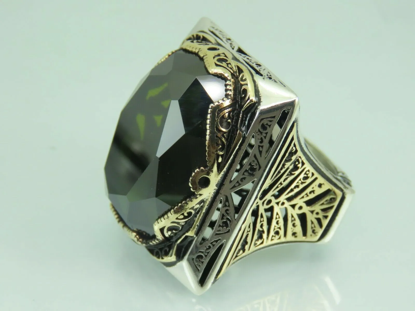 Turkish Handmade Jewelry 925 Sterling Silver Peridot Stone Mens Rings