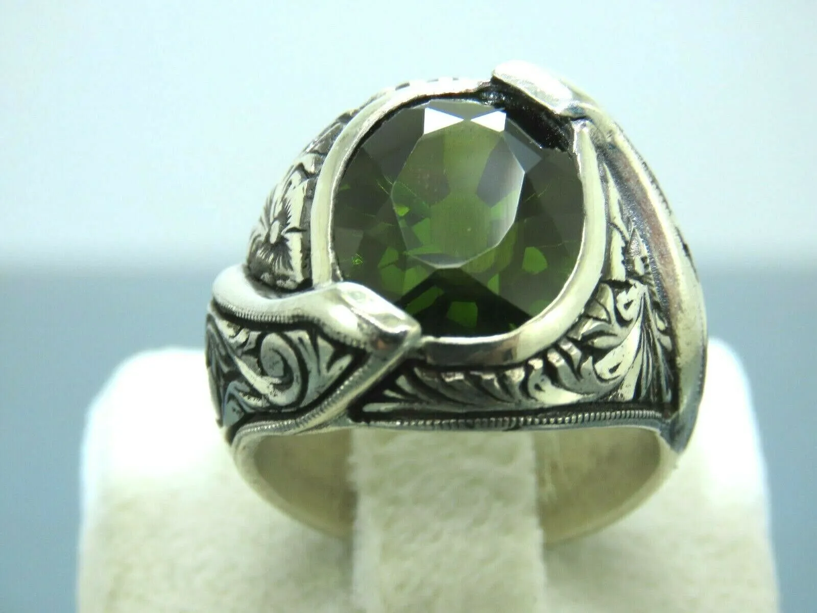 Turkish Handmade Jewelry 925 Sterling Silver Peridot Stone Mens Rings