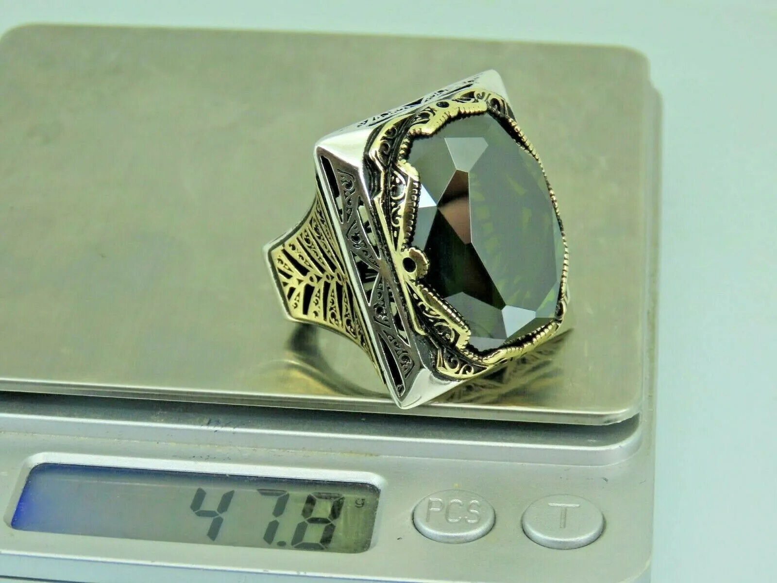 Turkish Handmade Jewelry 925 Sterling Silver Peridot Stone Mens Rings