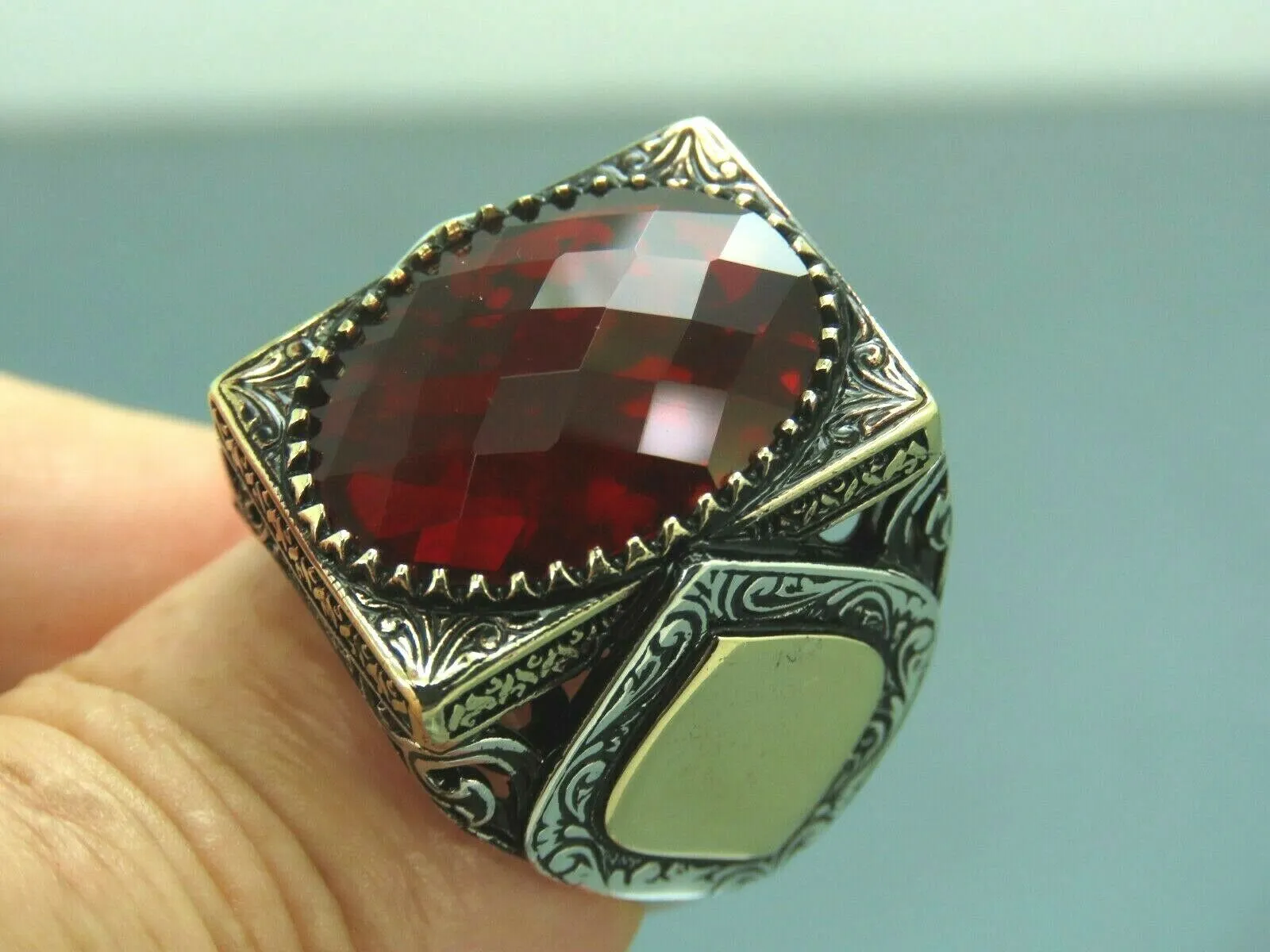 Turkish Handmade Jewelry 925 Sterling Silver Ruby Stone Mens Rings