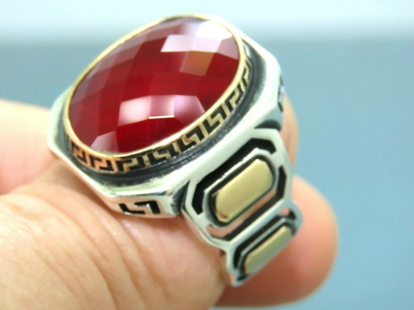 Turkish Handmade Jewelry 925 Sterling Silver Ruby Stone Mens Rings