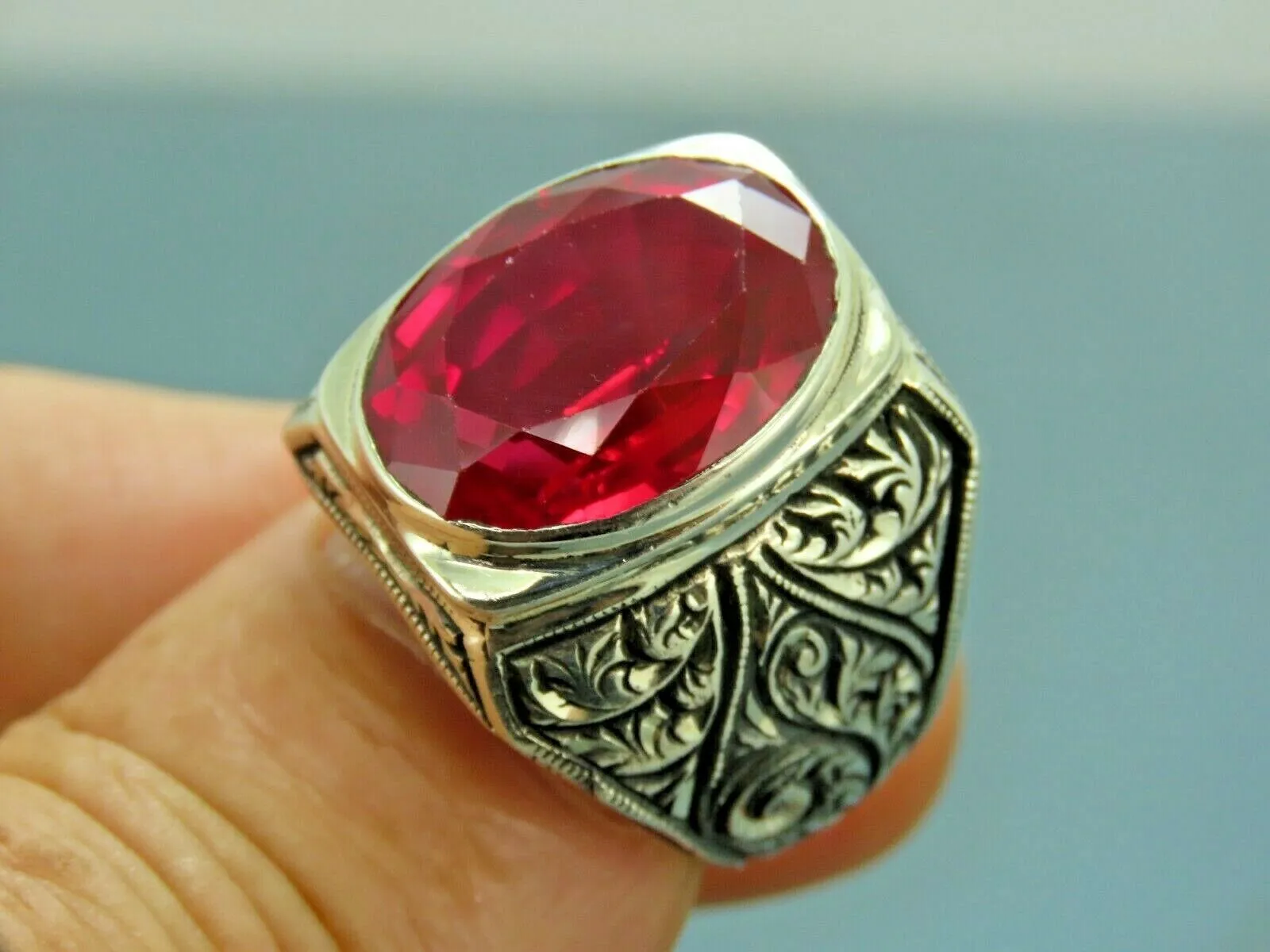 Turkish Handmade Jewelry 925 Sterling Silver Ruby Stone Mens Rings