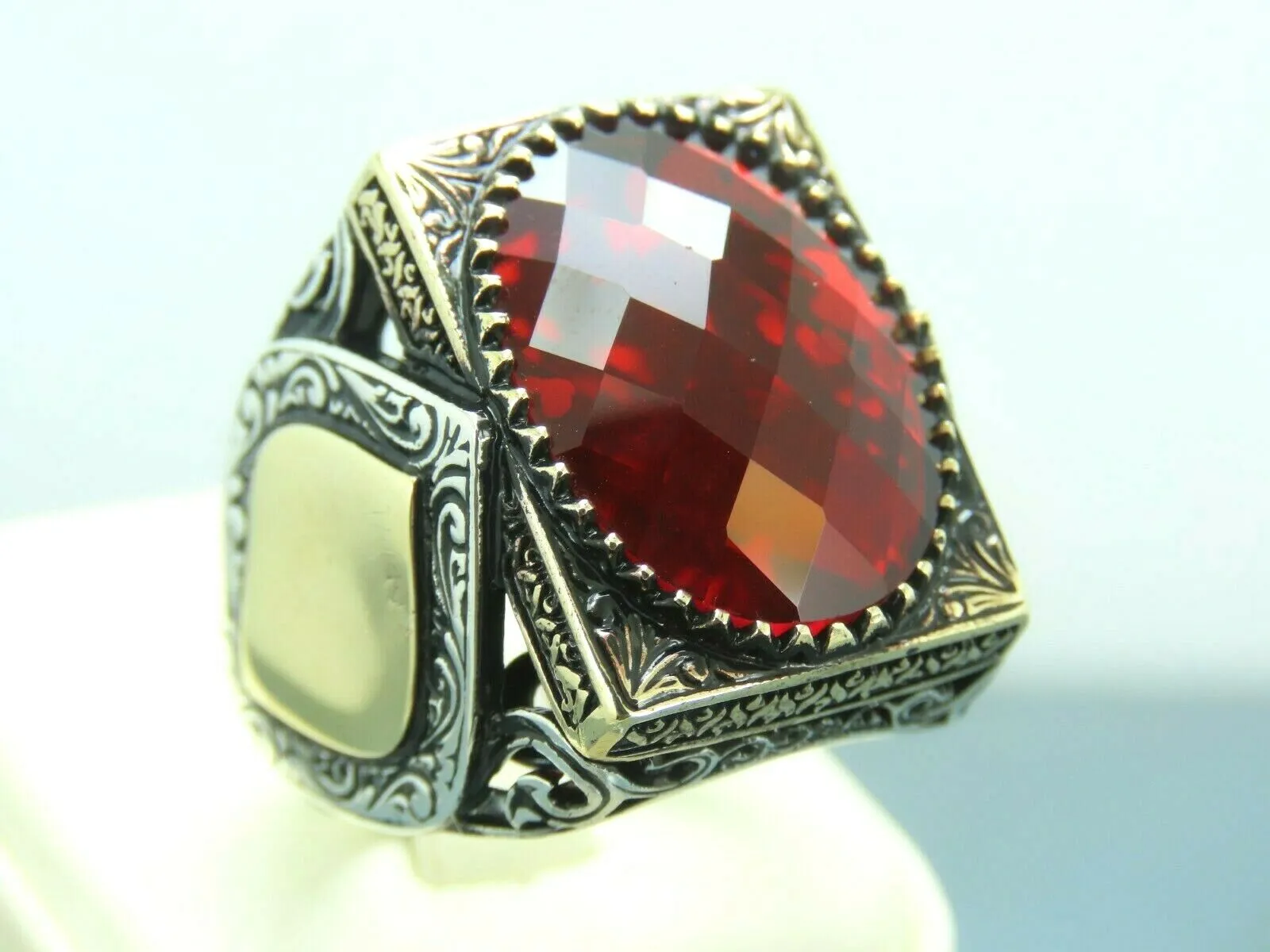 Turkish Handmade Jewelry 925 Sterling Silver Ruby Stone Mens Rings