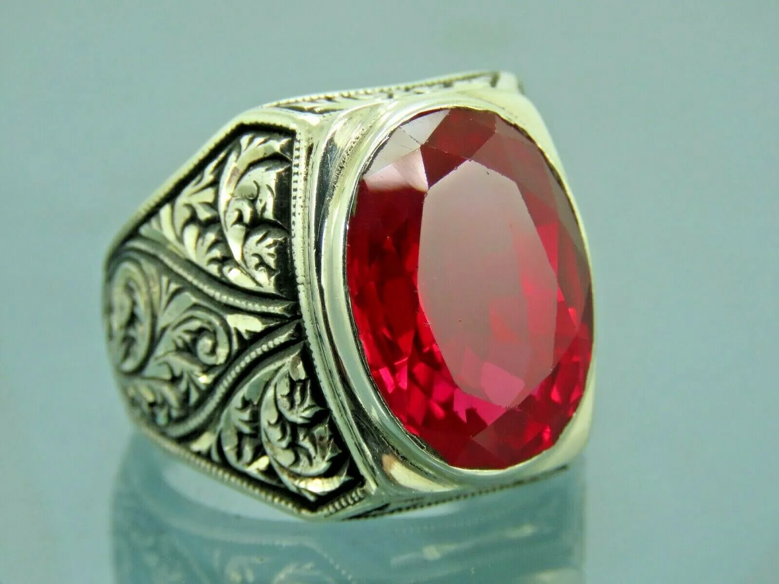 Turkish Handmade Jewelry 925 Sterling Silver Ruby Stone Mens Rings