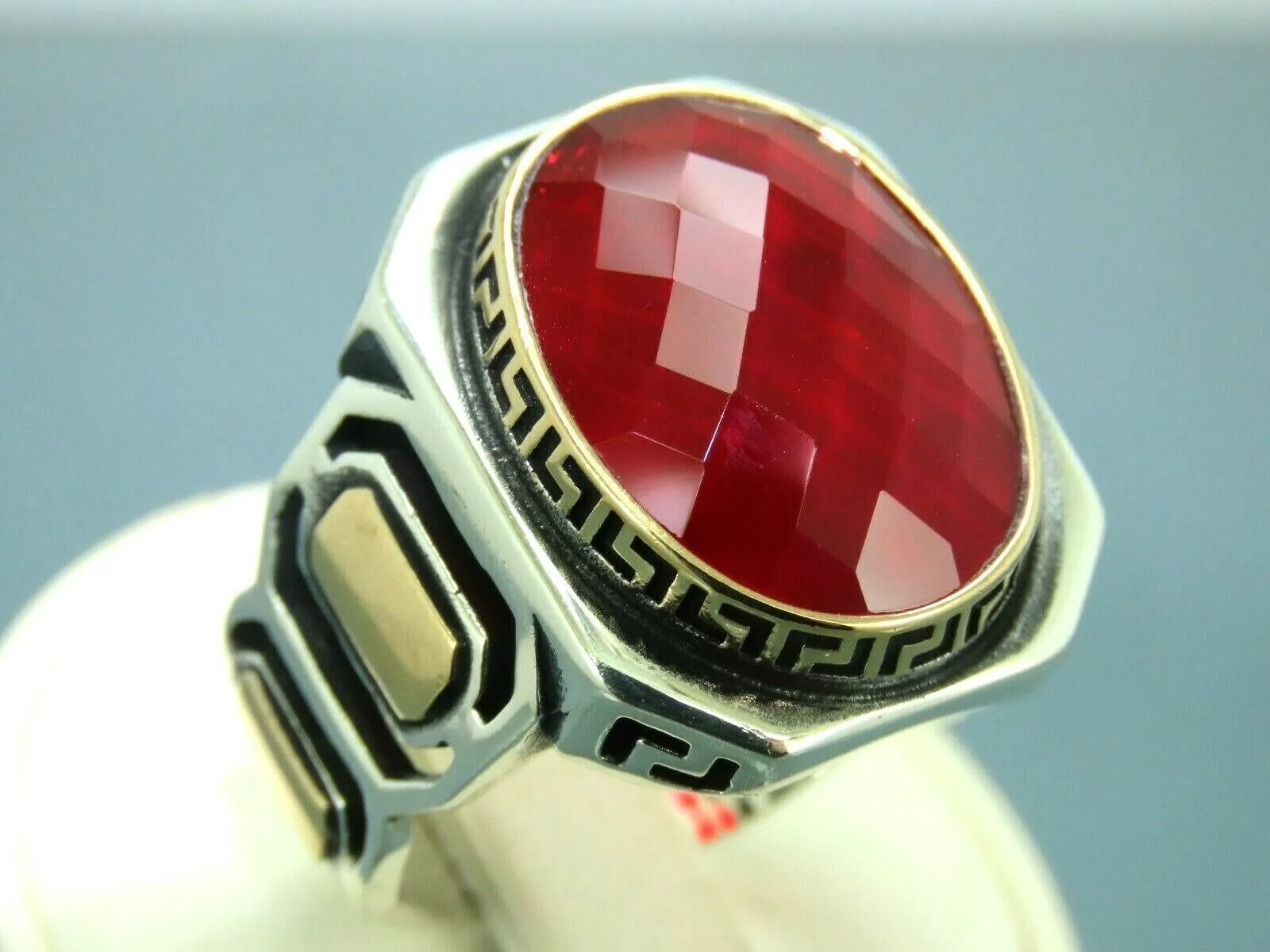 Turkish Handmade Jewelry 925 Sterling Silver Ruby Stone Mens Rings