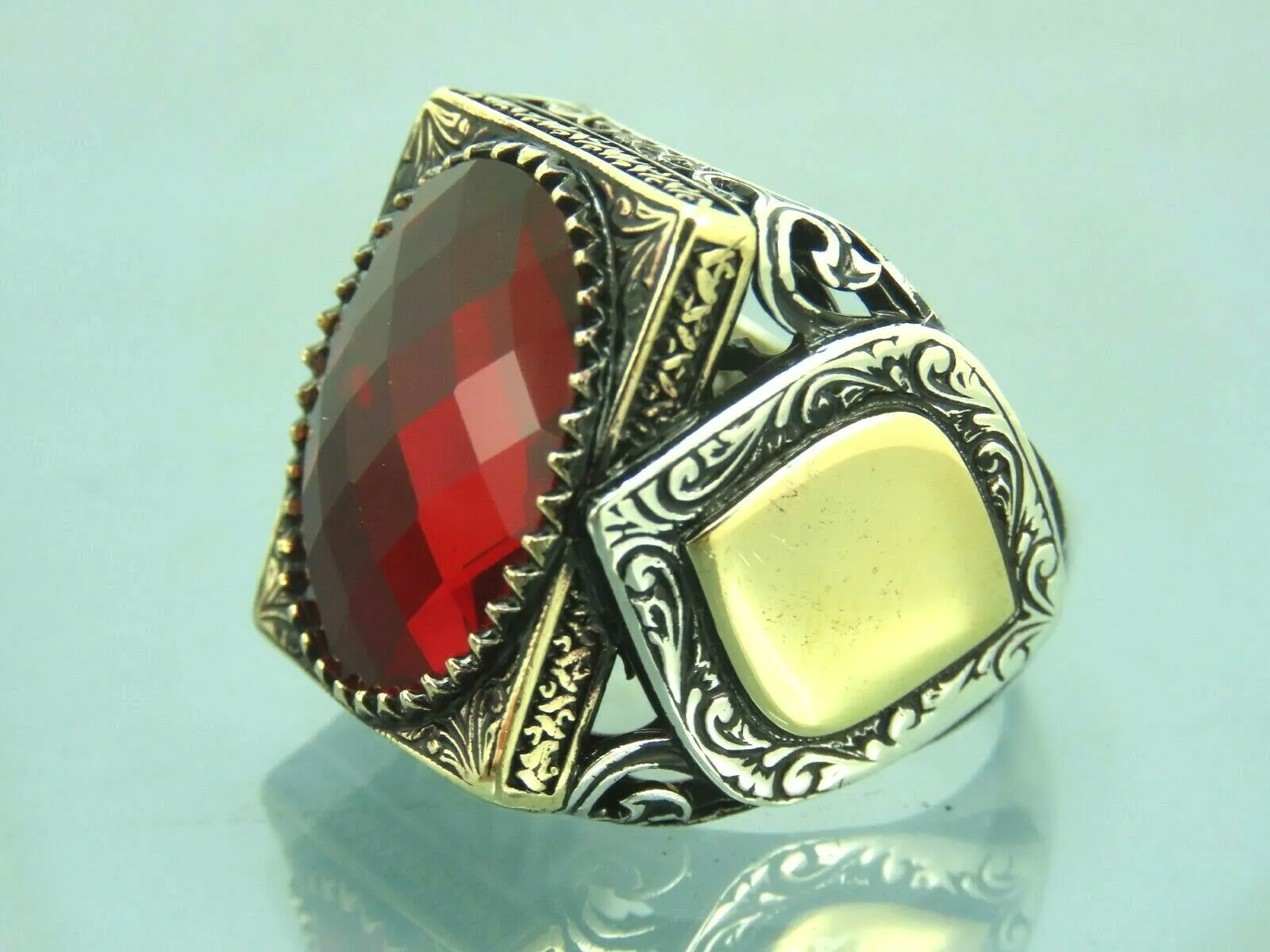 Turkish Handmade Jewelry 925 Sterling Silver Ruby Stone Mens Rings