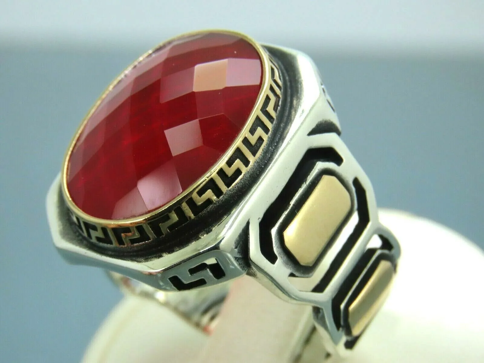 Turkish Handmade Jewelry 925 Sterling Silver Ruby Stone Mens Rings