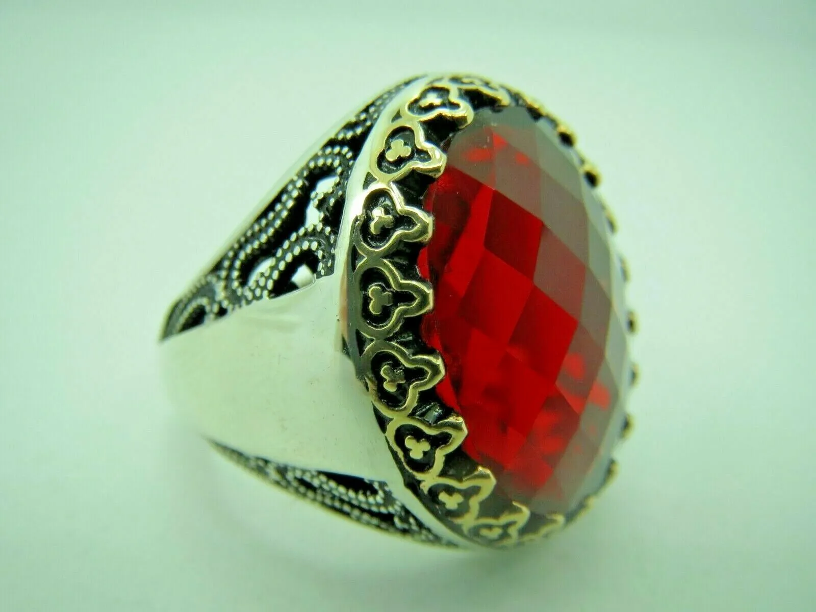 Turkish Handmade Jewelry 925 Sterling Silver Ruby Stone Mens Rings