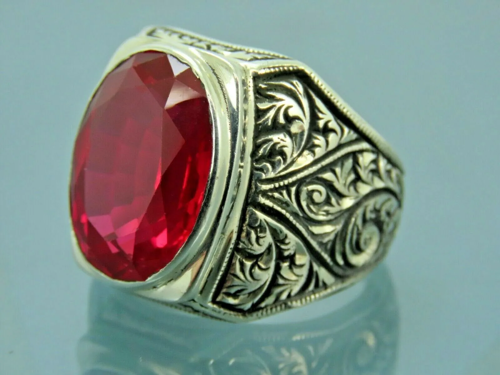 Turkish Handmade Jewelry 925 Sterling Silver Ruby Stone Mens Rings
