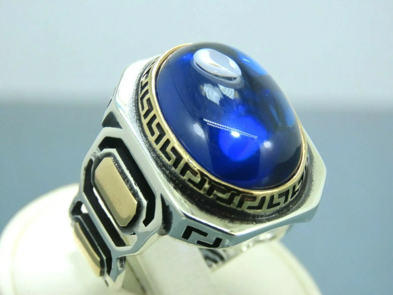 Turkish Handmade Jewelry 925 Sterling Silver Sapphire Stone Mens Rings