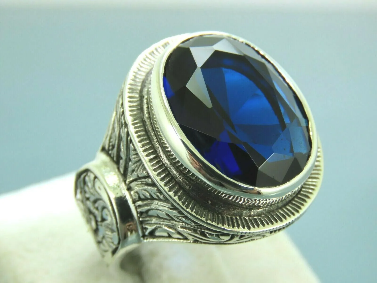 Turkish Handmade Jewelry 925 Sterling Silver Sapphire Stone Mens Rings