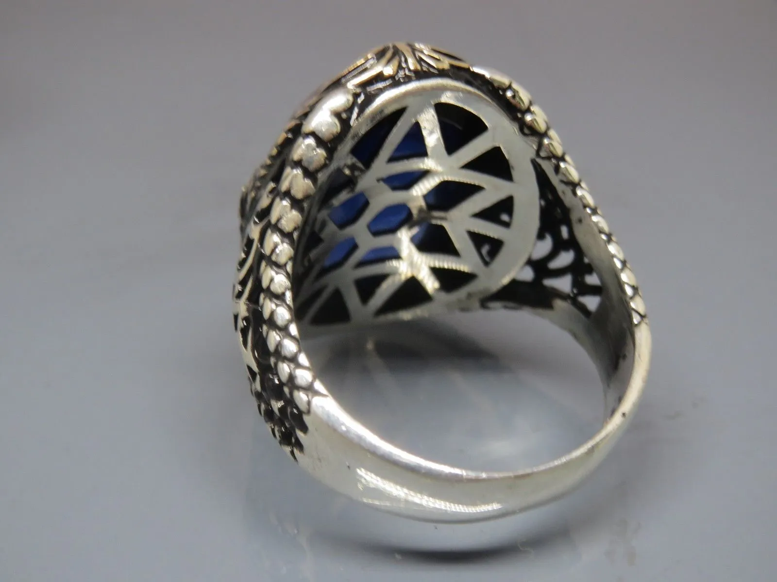 Turkish Handmade Jewelry 925 Sterling Silver Sapphire Stone Mens Rings