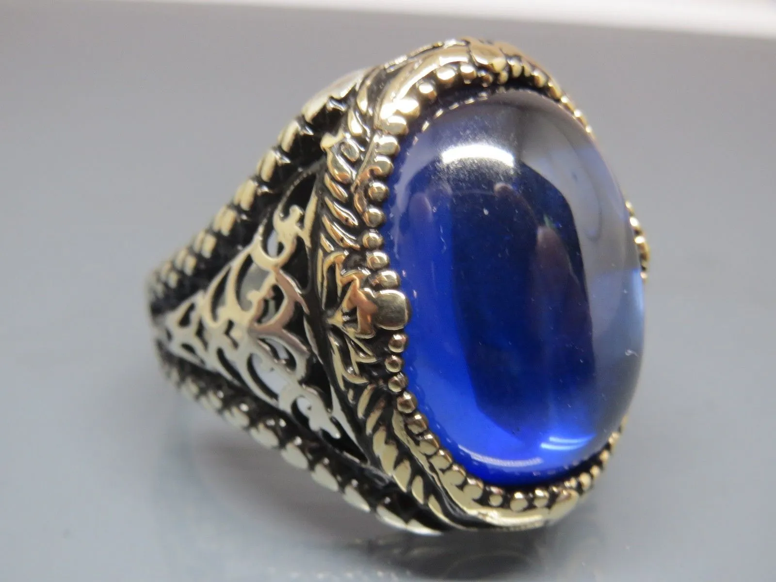 Turkish Handmade Jewelry 925 Sterling Silver Sapphire Stone Mens Rings