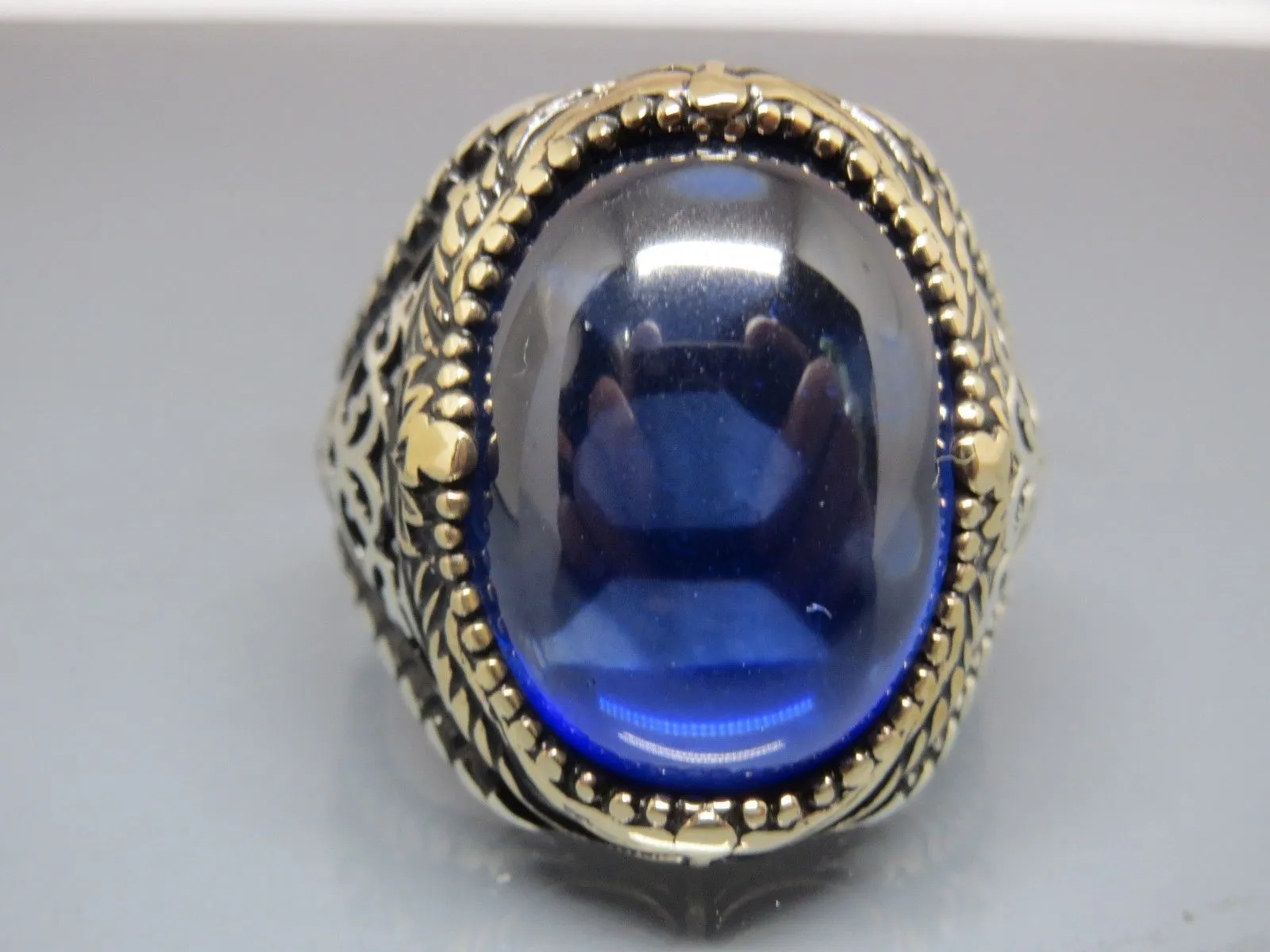 Turkish Handmade Jewelry 925 Sterling Silver Sapphire Stone Mens Rings