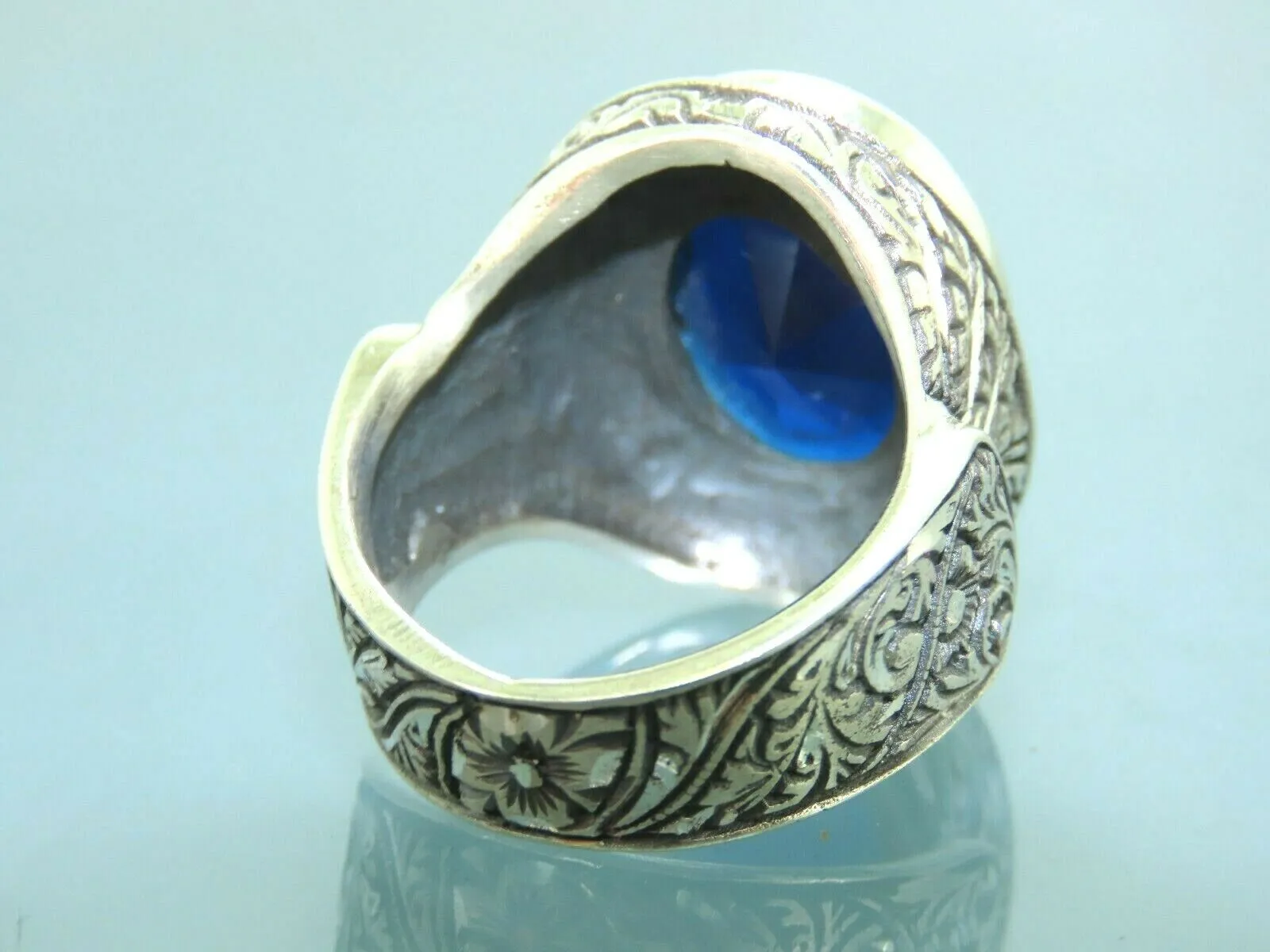 Turkish Handmade Jewelry 925 Sterling Silver Sapphire Stone Mens Rings