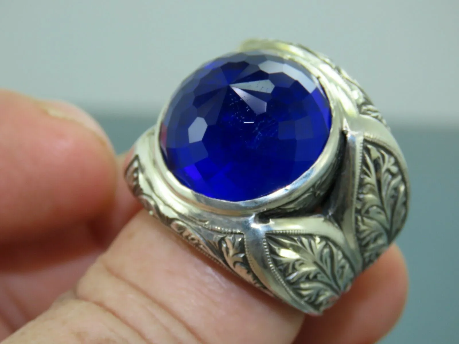 Turkish Handmade Jewelry 925 Sterling Silver Sapphire Stone Mens Rings
