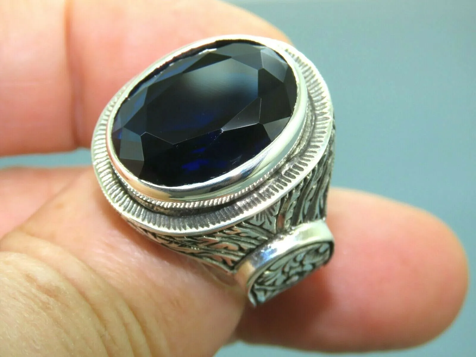 Turkish Handmade Jewelry 925 Sterling Silver Sapphire Stone Mens Rings