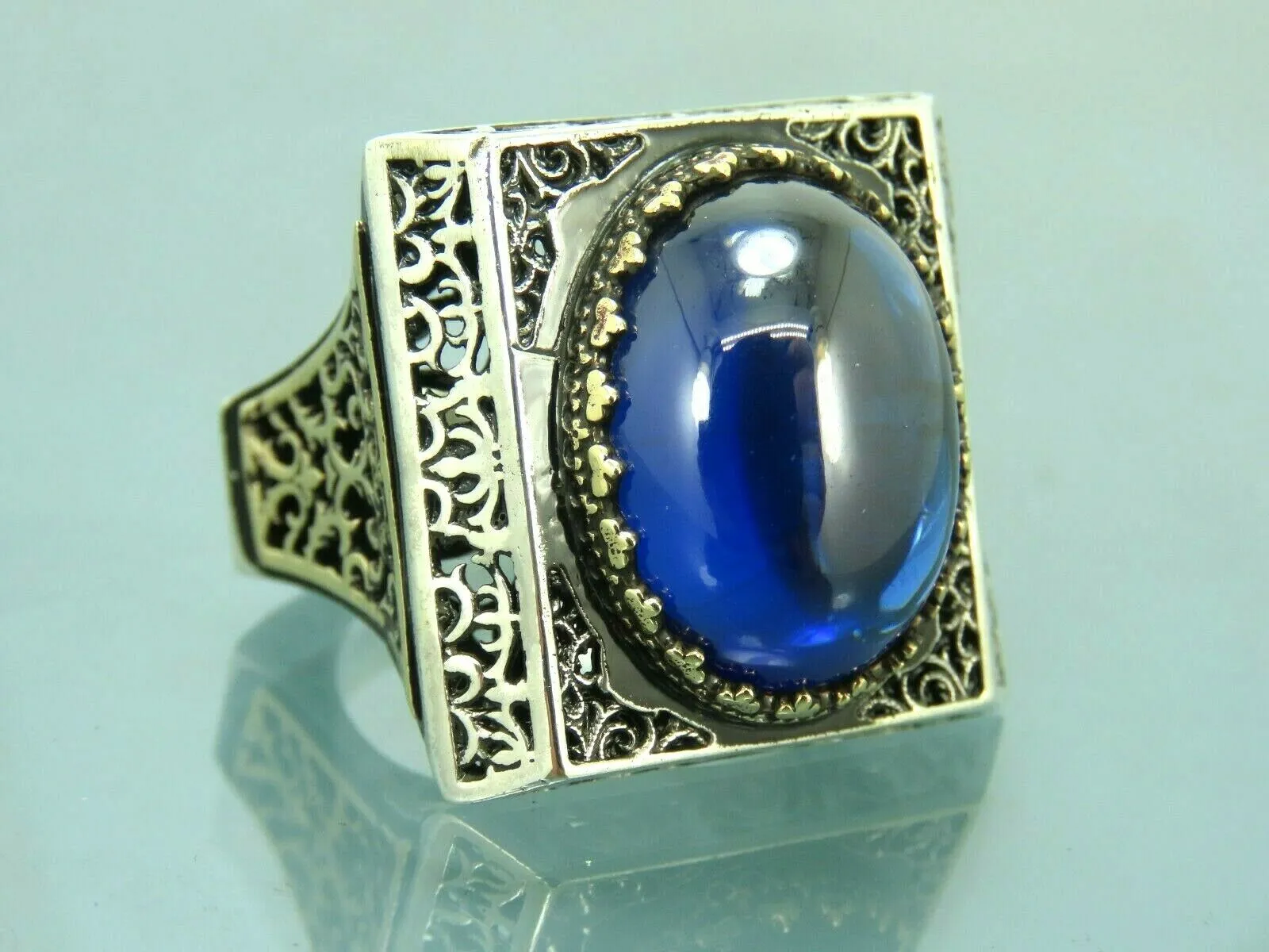 Turkish Handmade Jewelry 925 Sterling Silver Sapphire Stone Mens Rings