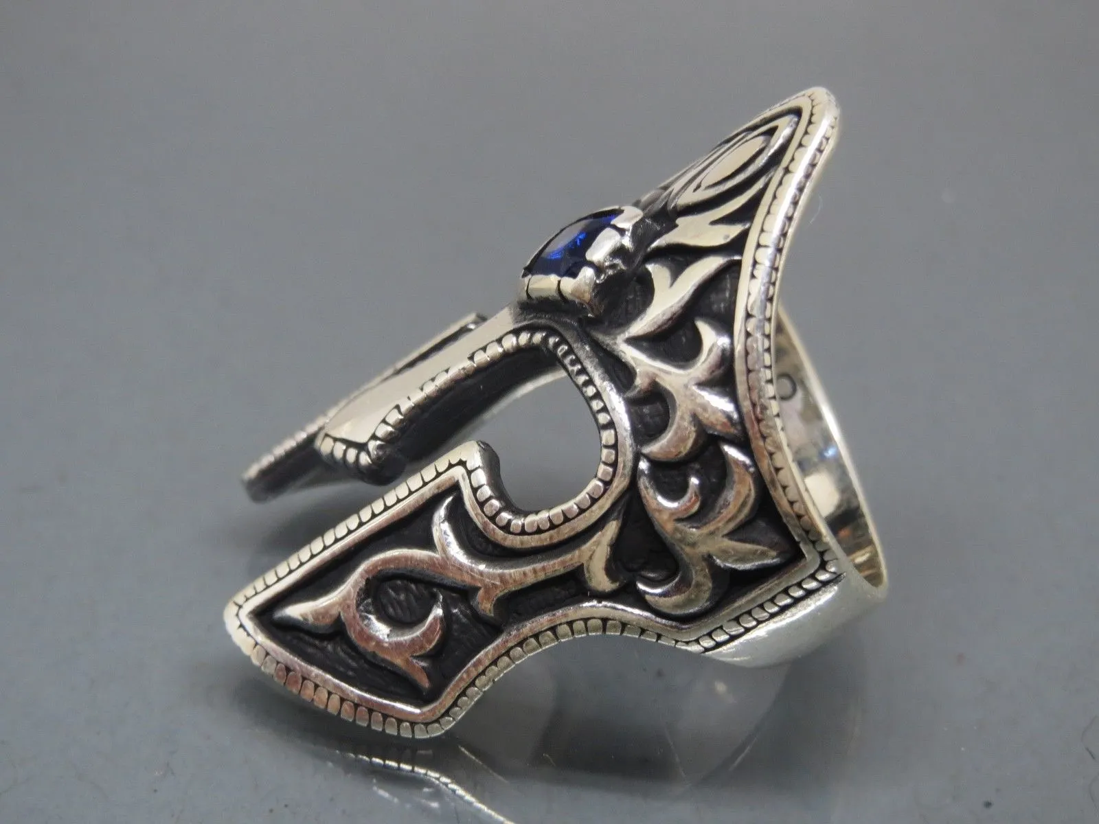 Turkish Handmade Jewelry 925 Sterling Silver Sapphire Stone Mens Rings