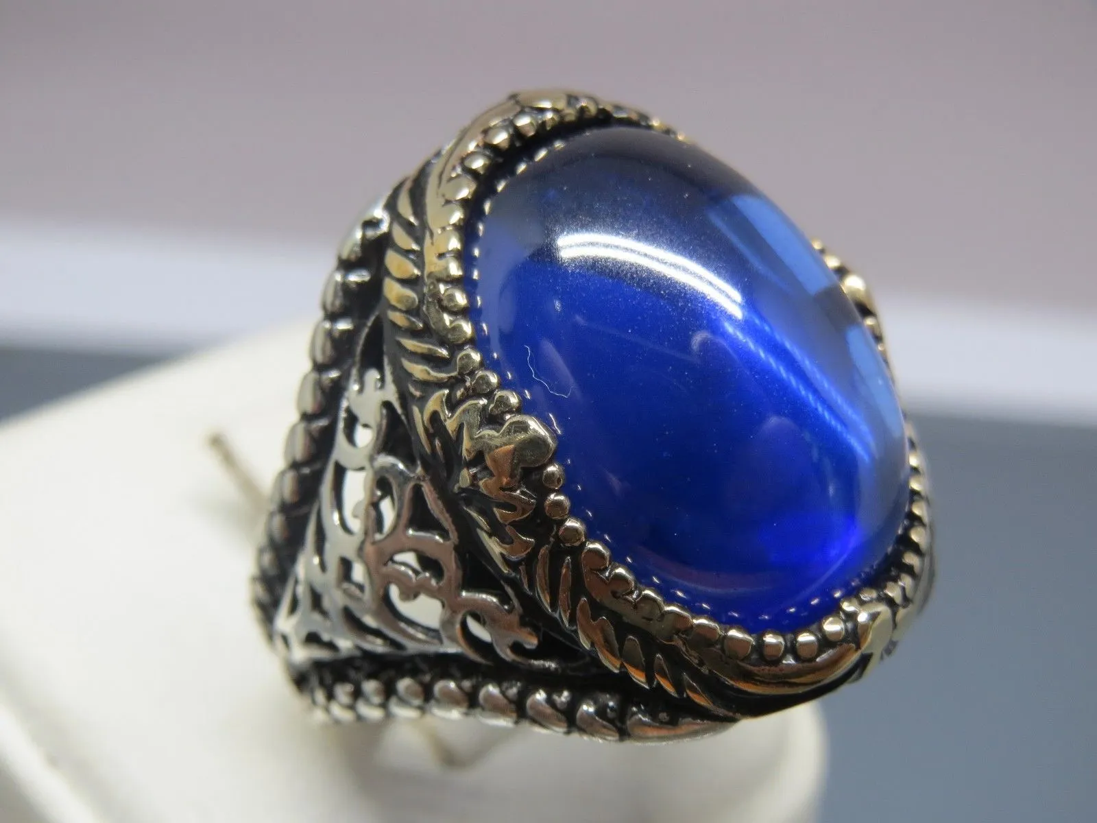 Turkish Handmade Jewelry 925 Sterling Silver Sapphire Stone Mens Rings