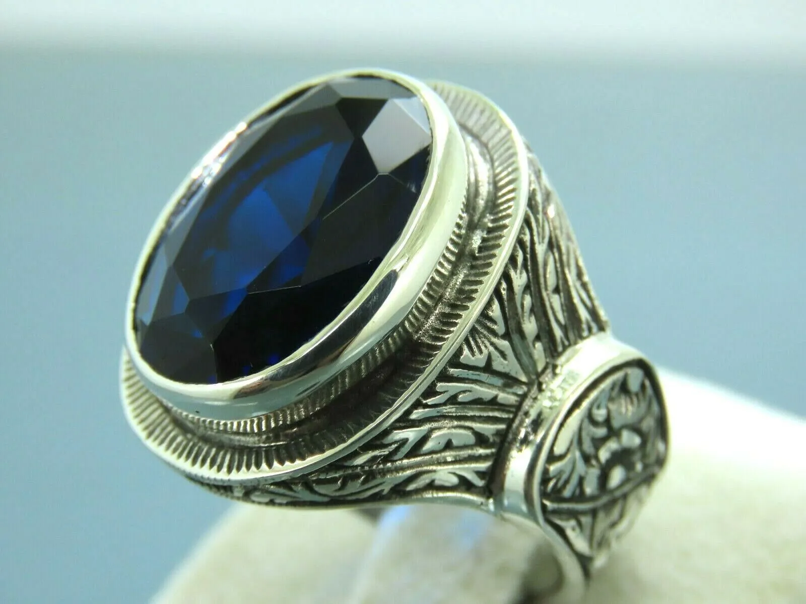 Turkish Handmade Jewelry 925 Sterling Silver Sapphire Stone Mens Rings