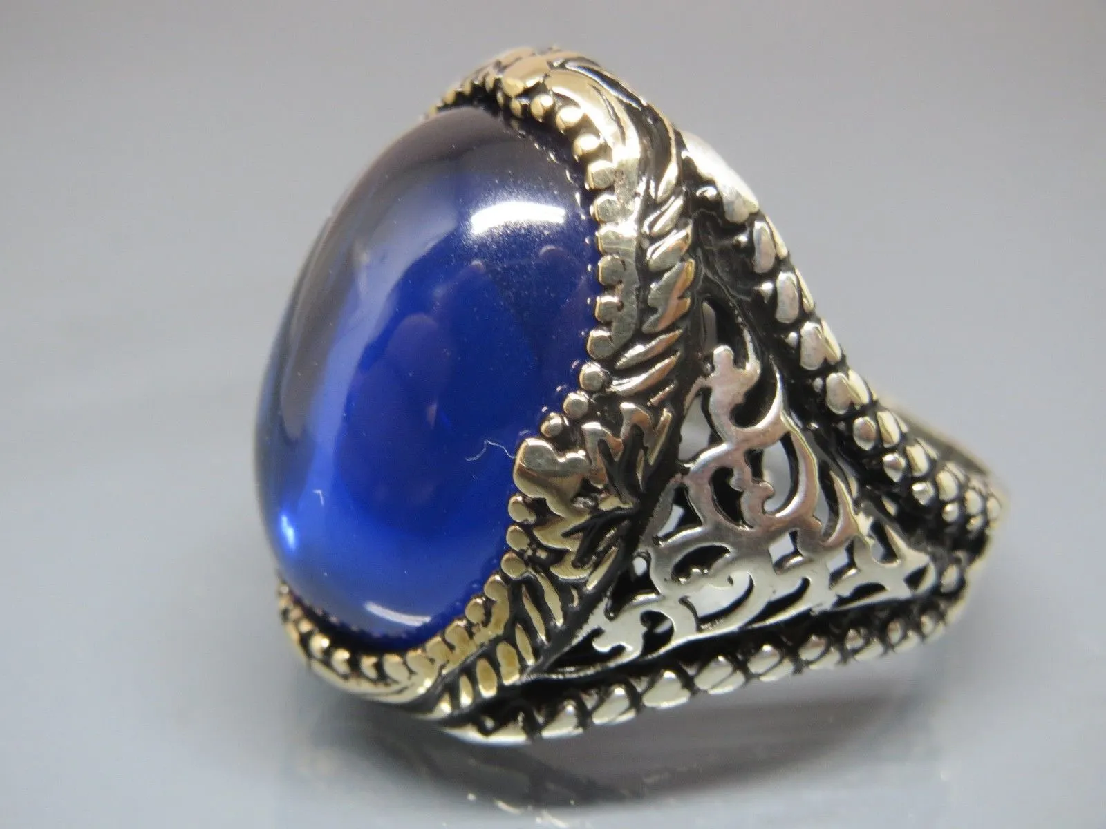 Turkish Handmade Jewelry 925 Sterling Silver Sapphire Stone Mens Rings