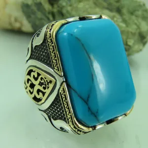 Turkish Handmade Jewelry 925 Sterling Silver Turquoise Stone Men Rings