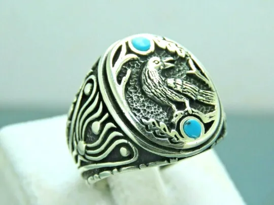 Turkish Handmade Jewelry 925 Sterling Silver Turquoise Stone Men's Rings