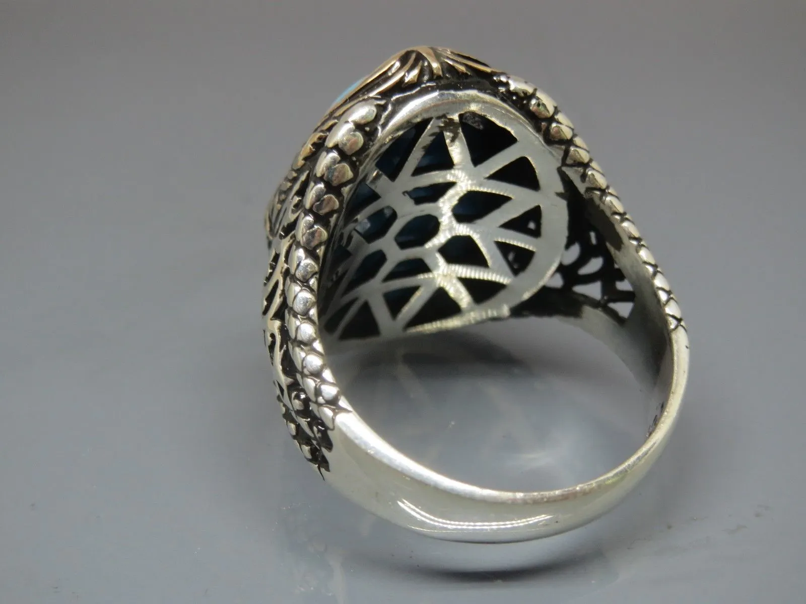 Turkish Handmade Jewelry 925 Sterling Silver Turquoise Stone Mens Rings