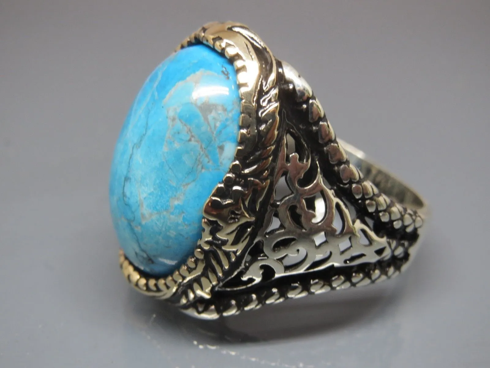 Turkish Handmade Jewelry 925 Sterling Silver Turquoise Stone Mens Rings