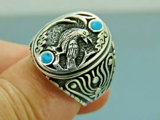Turkish Handmade Jewelry 925 Sterling Silver Turquoise Stone Men's Rings