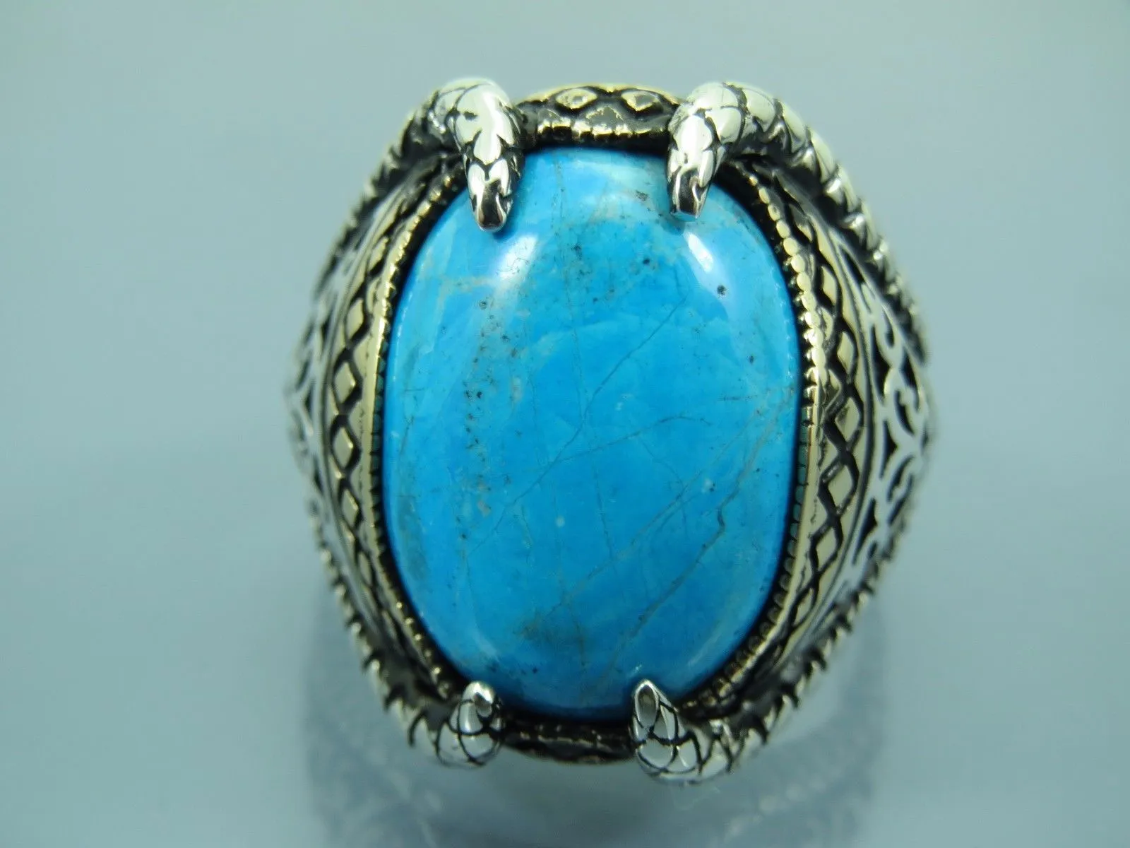 Turkish Handmade Jewelry 925 Sterling Silver Turquoise Stone Mens Rings