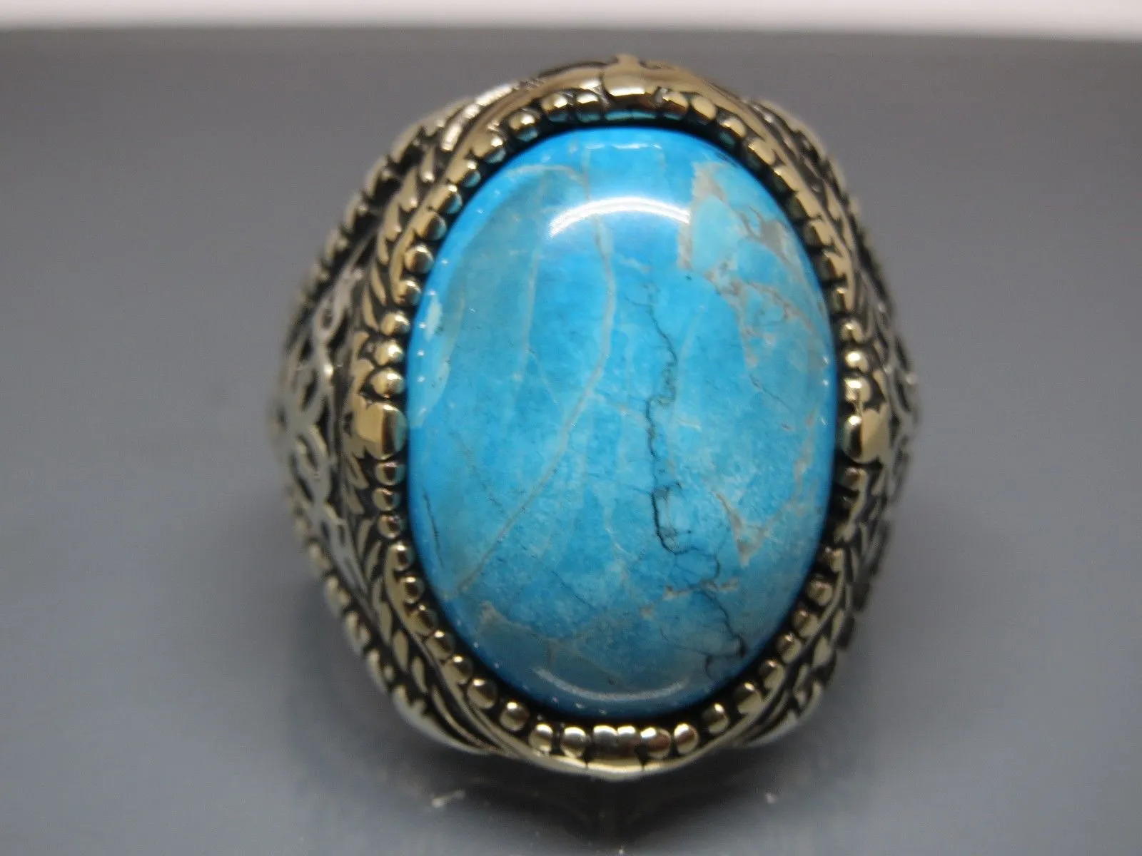 Turkish Handmade Jewelry 925 Sterling Silver Turquoise Stone Mens Rings