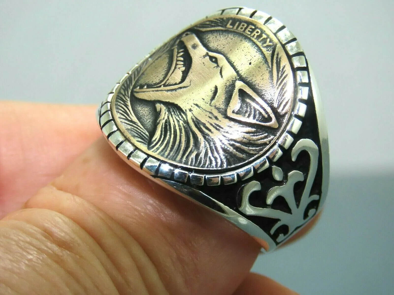 Turkish Handmade Jewelry 925 Sterling Silver Wolf Design Mens Rings