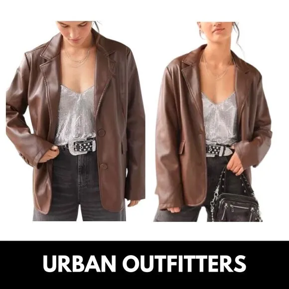 Urban Outfitters Vegan Leather Oversized Blazer Brown Large Business Casual
