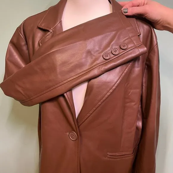 Urban Outfitters Vegan Leather Oversized Blazer Brown Large Business Casual