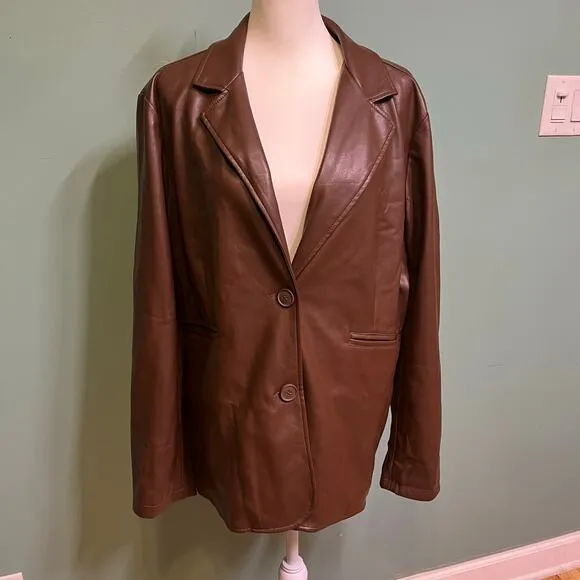 Urban Outfitters Vegan Leather Oversized Blazer Brown Large Business Casual