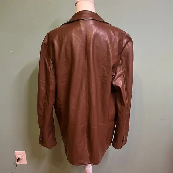 Urban Outfitters Vegan Leather Oversized Blazer Brown Large Business Casual