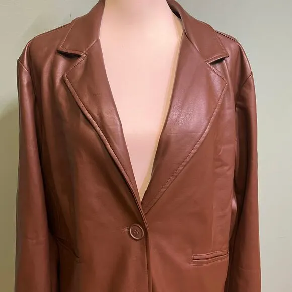 Urban Outfitters Vegan Leather Oversized Blazer Brown Large Business Casual