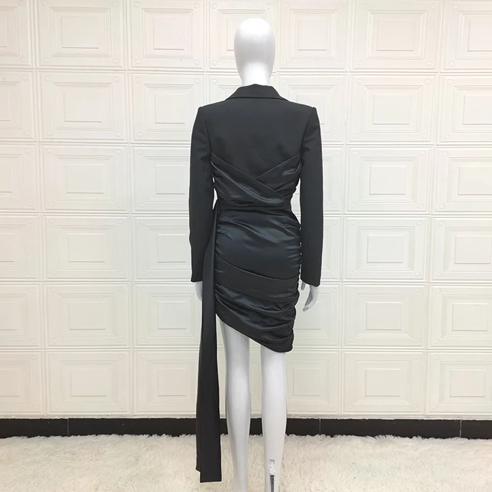 V Neck Long Sleeve Wrinkled Midi Bodycon Dress